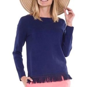 Sail to Sable navy blue fringe hem sweater size Large